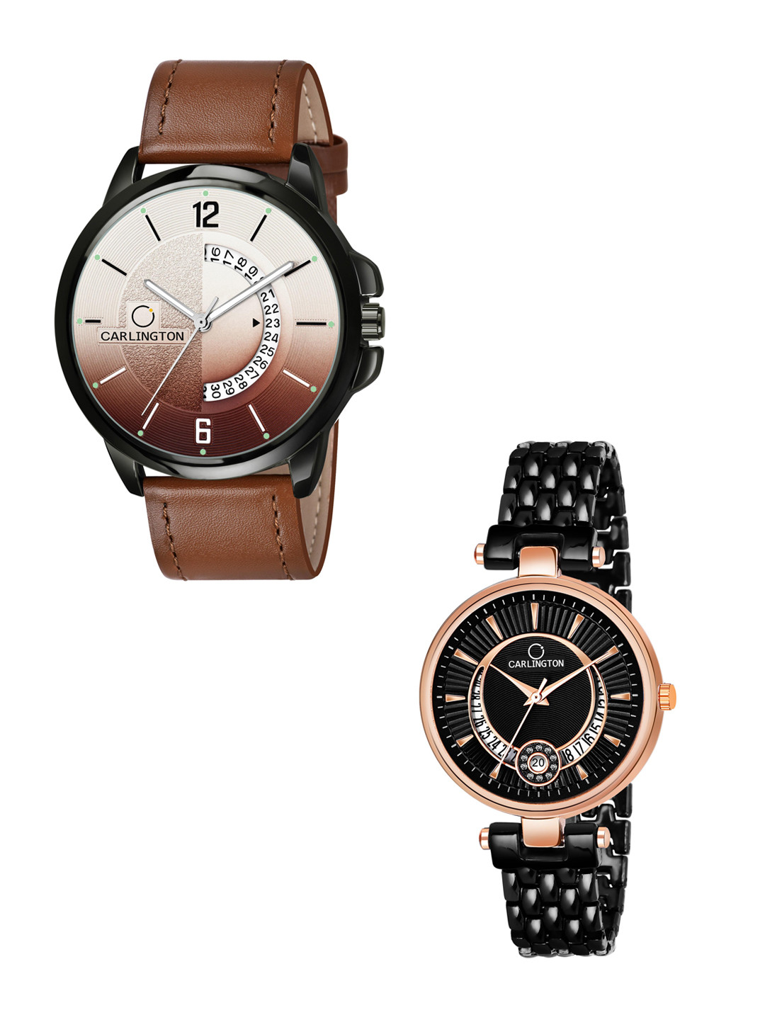 

CARLINGTON Brown Dial & Brown Leather Straps Analogue Couple Watches - CT1030, Tan
