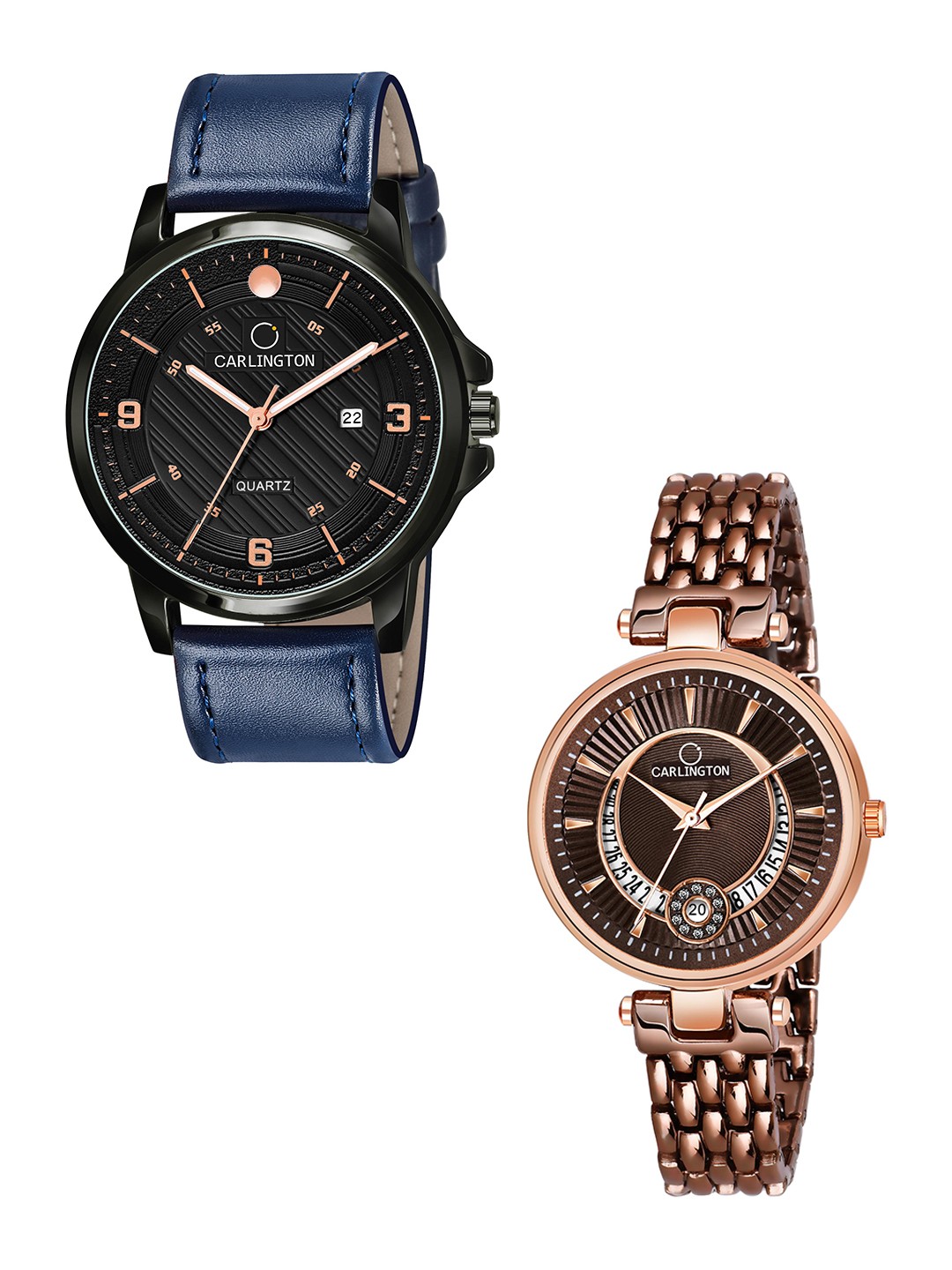 

CARLINGTON Black Dial & Blue Leather Straps Analogue Couple Watches - CT1050