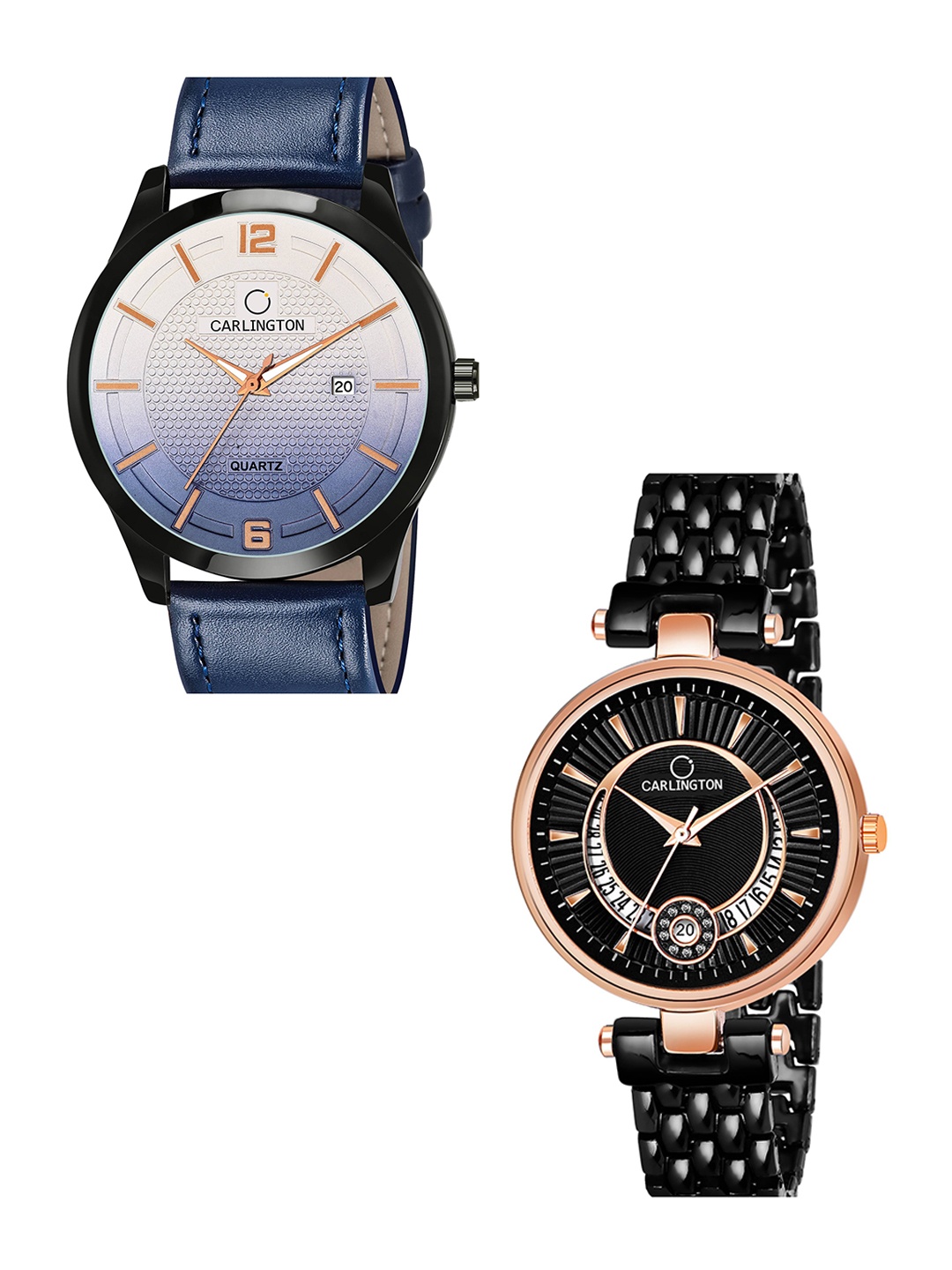 

CARLINGTON Blue Dial & Blue Leather Straps Analogue Couple Watches - CT1010