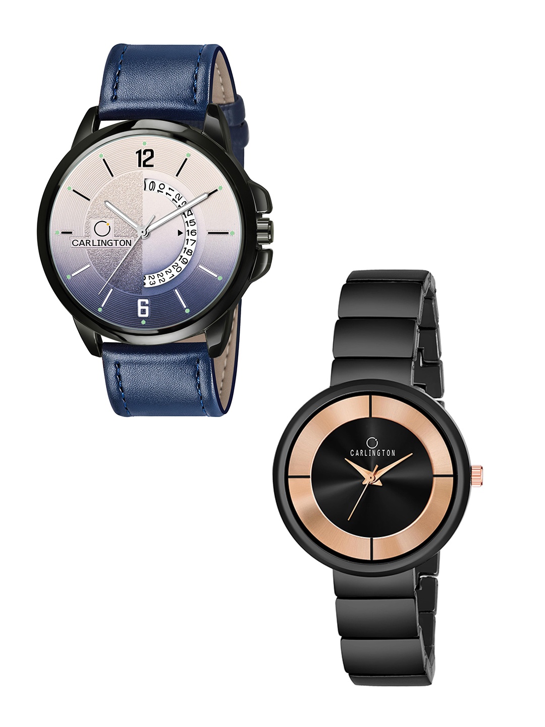 

CARLINGTON Blue Dial & Blue Leather Straps Analogue Couple Watches - CT1030