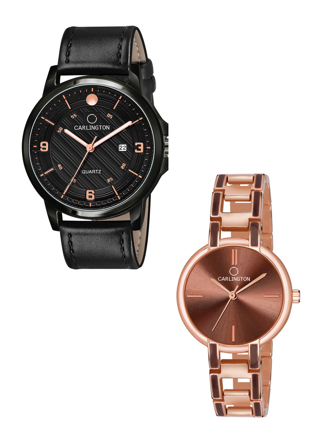 

CARLINGTON Black Dial & Black Leather Straps Analogue Couple Watches - CT1050