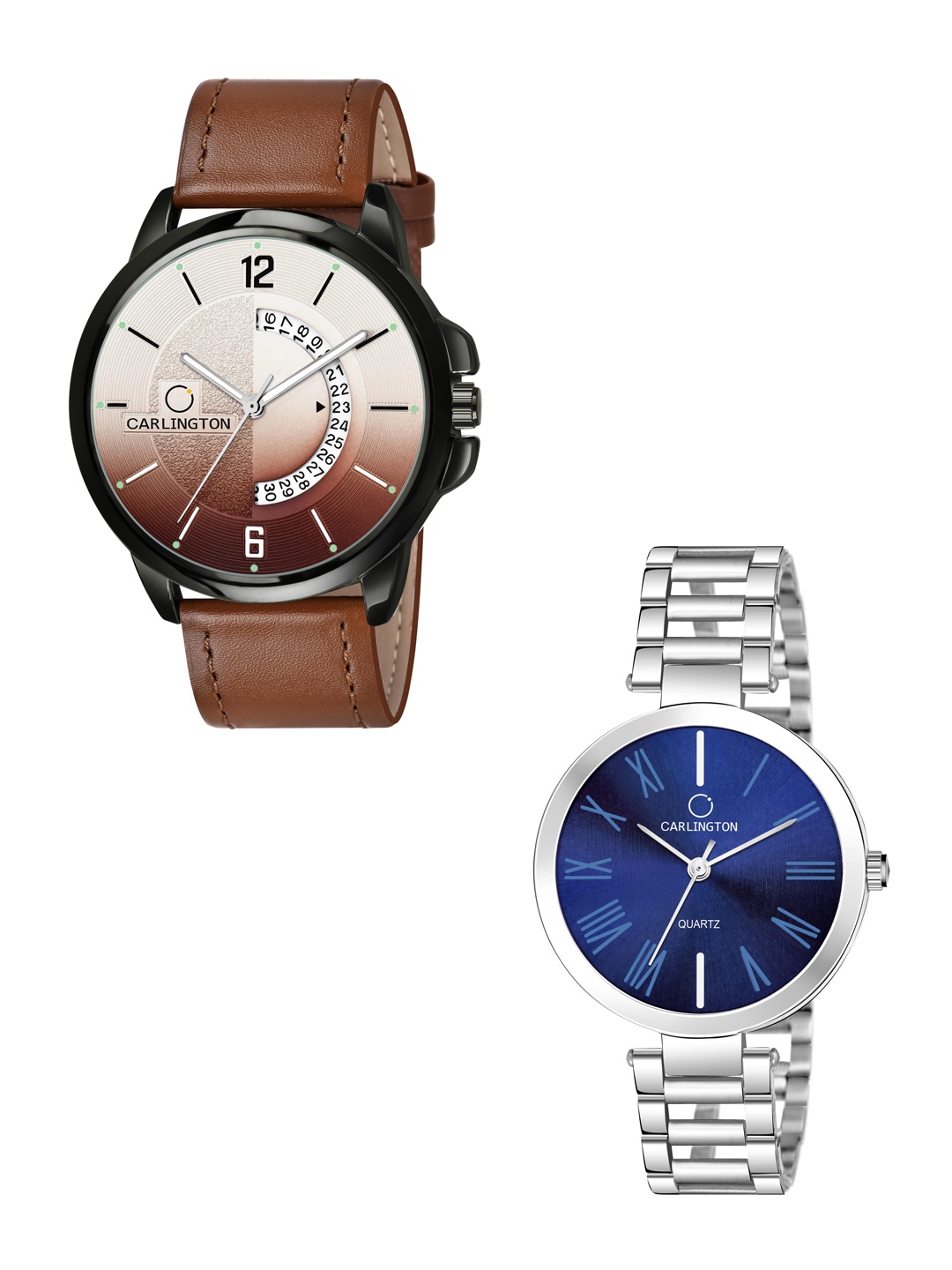 

CARLINGTON Brown Dial & Brown Leather Straps Analogue Couple Watches - CT1030