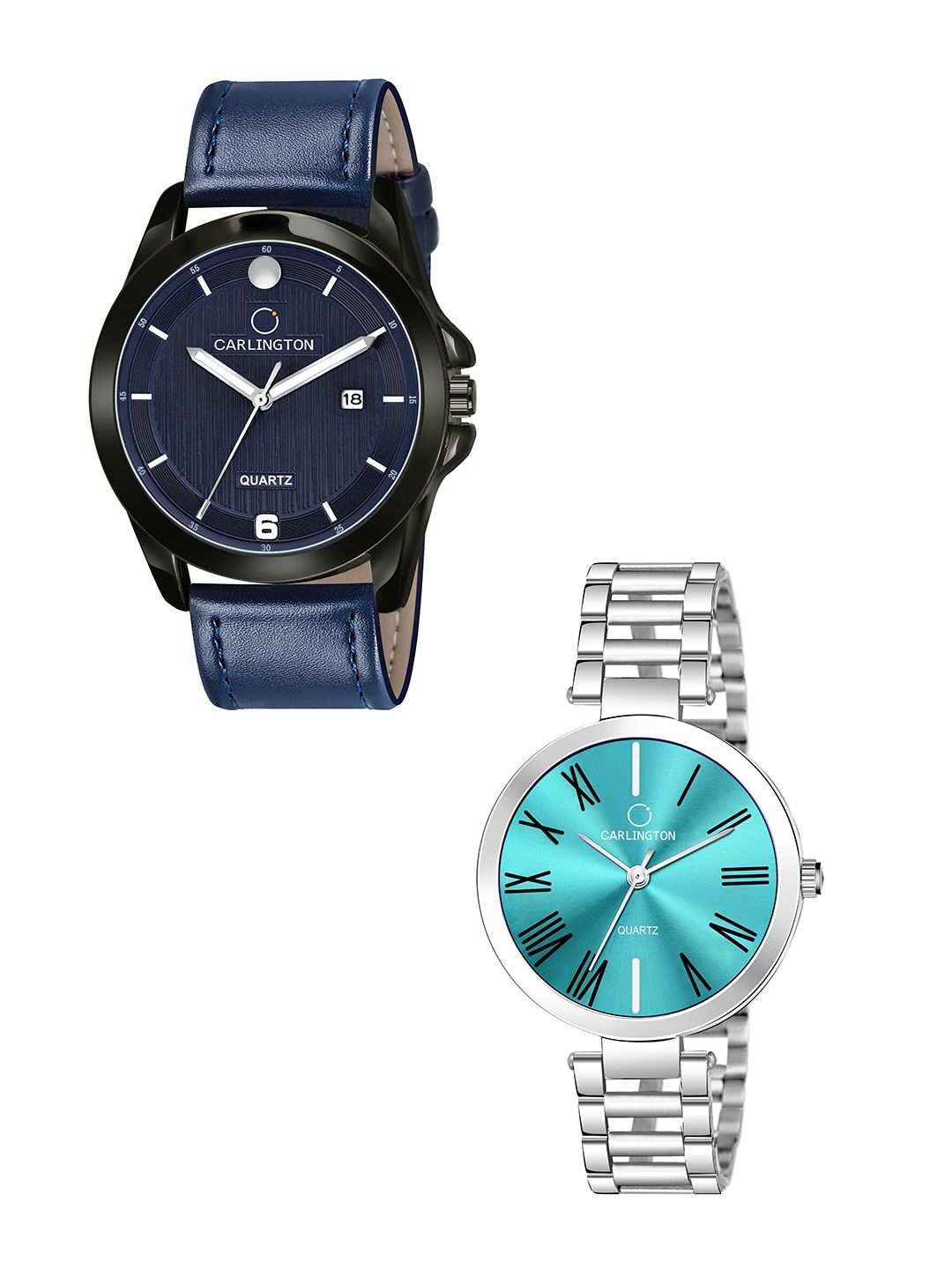 

CARLINGTON Blue Dial & Blue Leather Straps Analogue Couple Watches - CT1040
