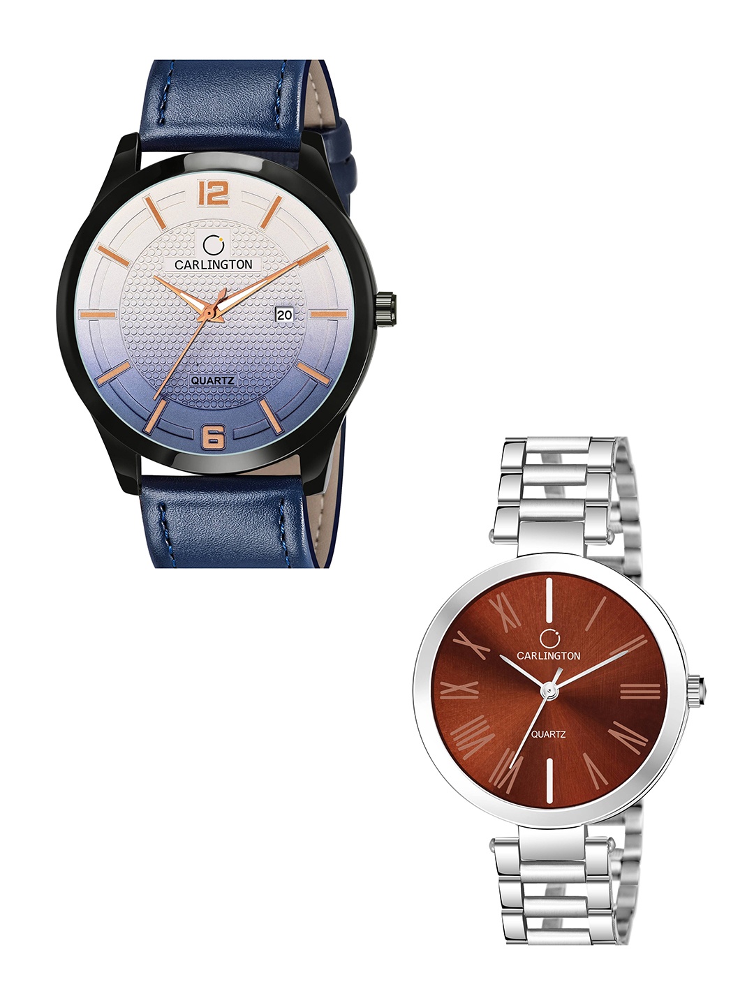 

CARLINGTON Blue Dial & Blue Leather Straps Analogue Couple Watches - CT1010