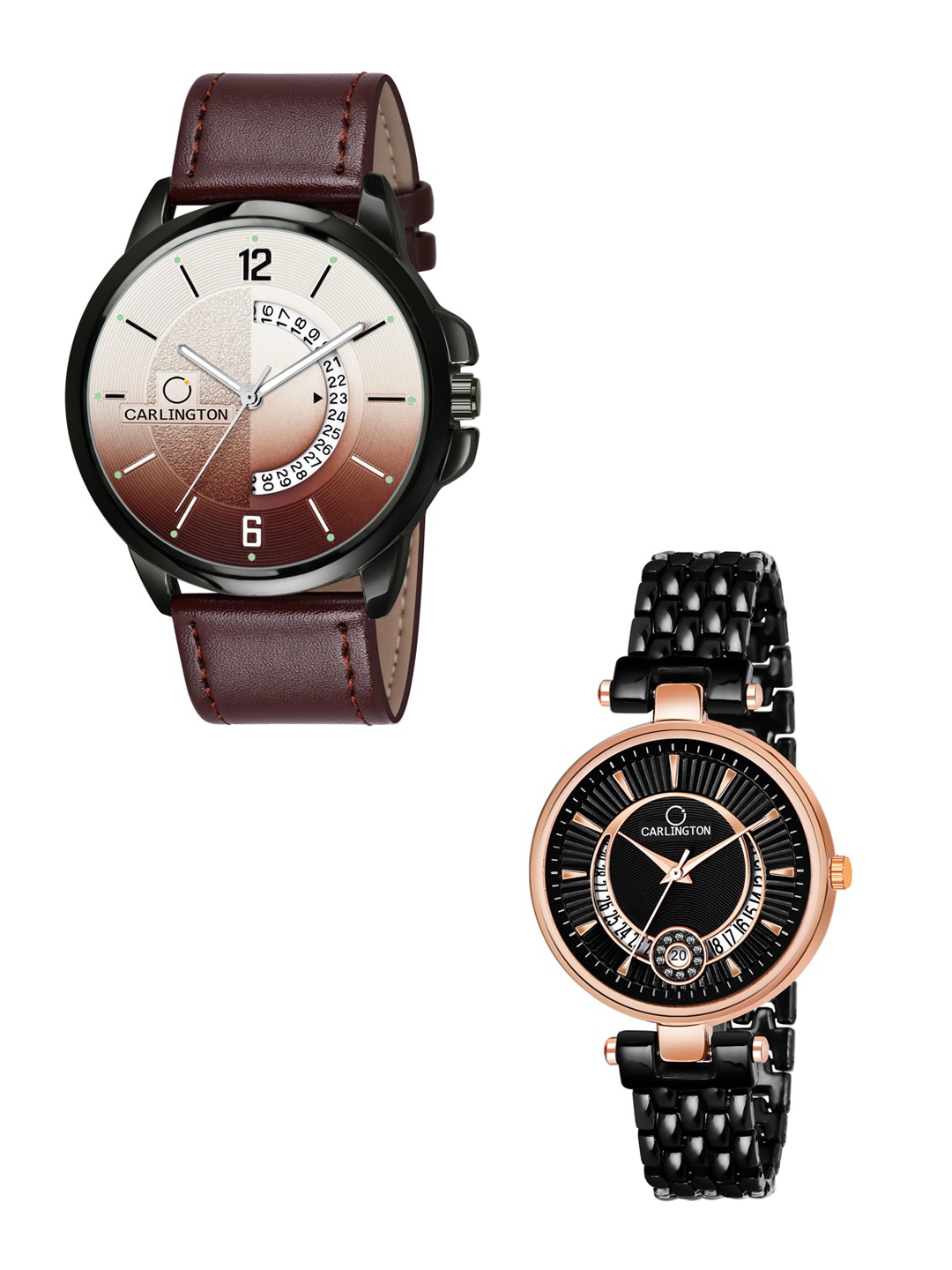 

CARLINGTON Brown Dial & Brown Leather Straps Analogue Couple Watches - CT1030