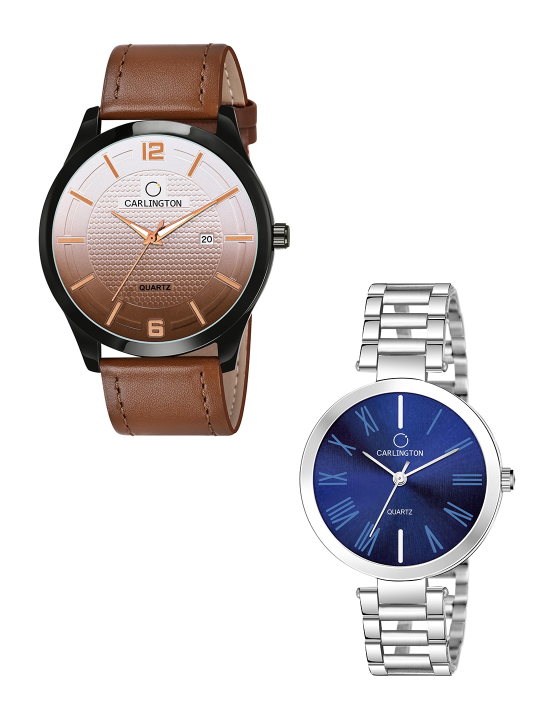 

CARLINGTON Brown Dial & Brown Leather Straps Analogue Couple Watches - CT1010