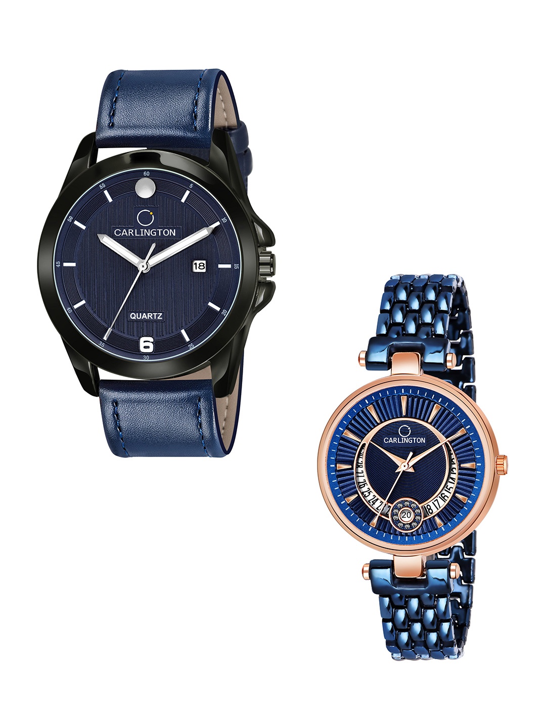 

CARLINGTON Blue Dial & Blue Leather Straps Analogue Couple Watches - CT1040