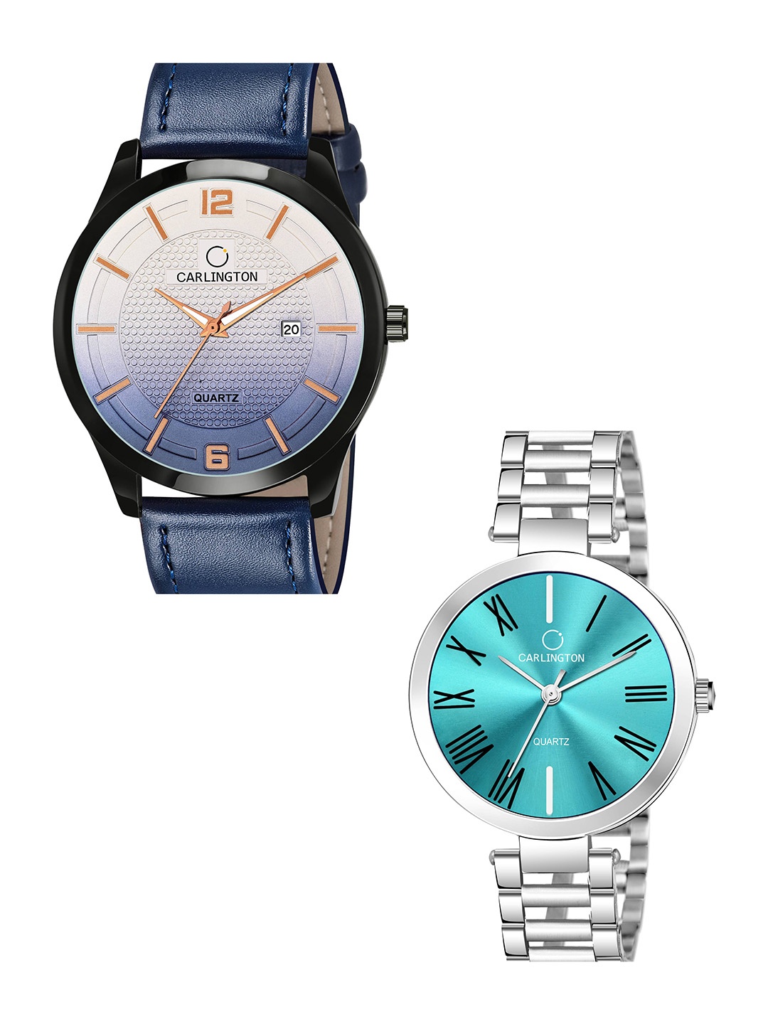 

CARLINGTON Blue Dial & Blue Leather Straps Analogue Couple Watches - CT1010