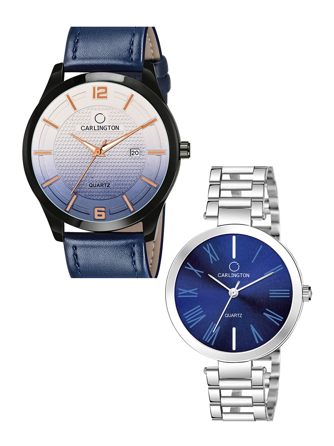 

CARLINGTON Blue Dial & Blue Leather Straps Analogue Couple Watches - CT1010
