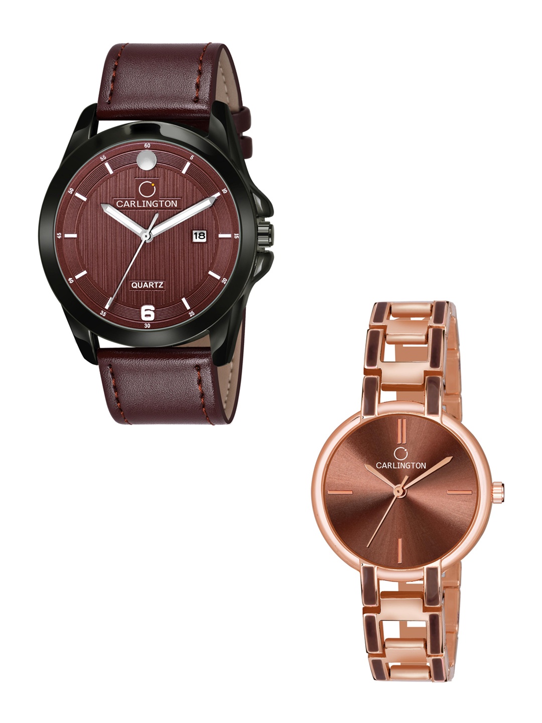 

CARLINGTON Brown Dial & Brown Leather Straps Analogue Couple Watches - CT1040