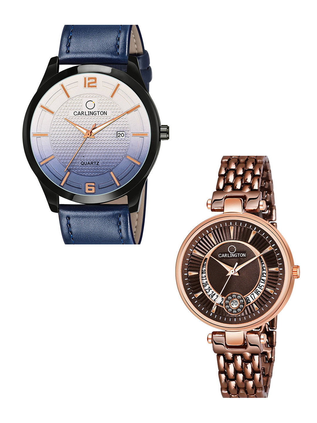 

CARLINGTON Blue Dial & Blue Leather Straps Analogue Couple Watches - CT1010