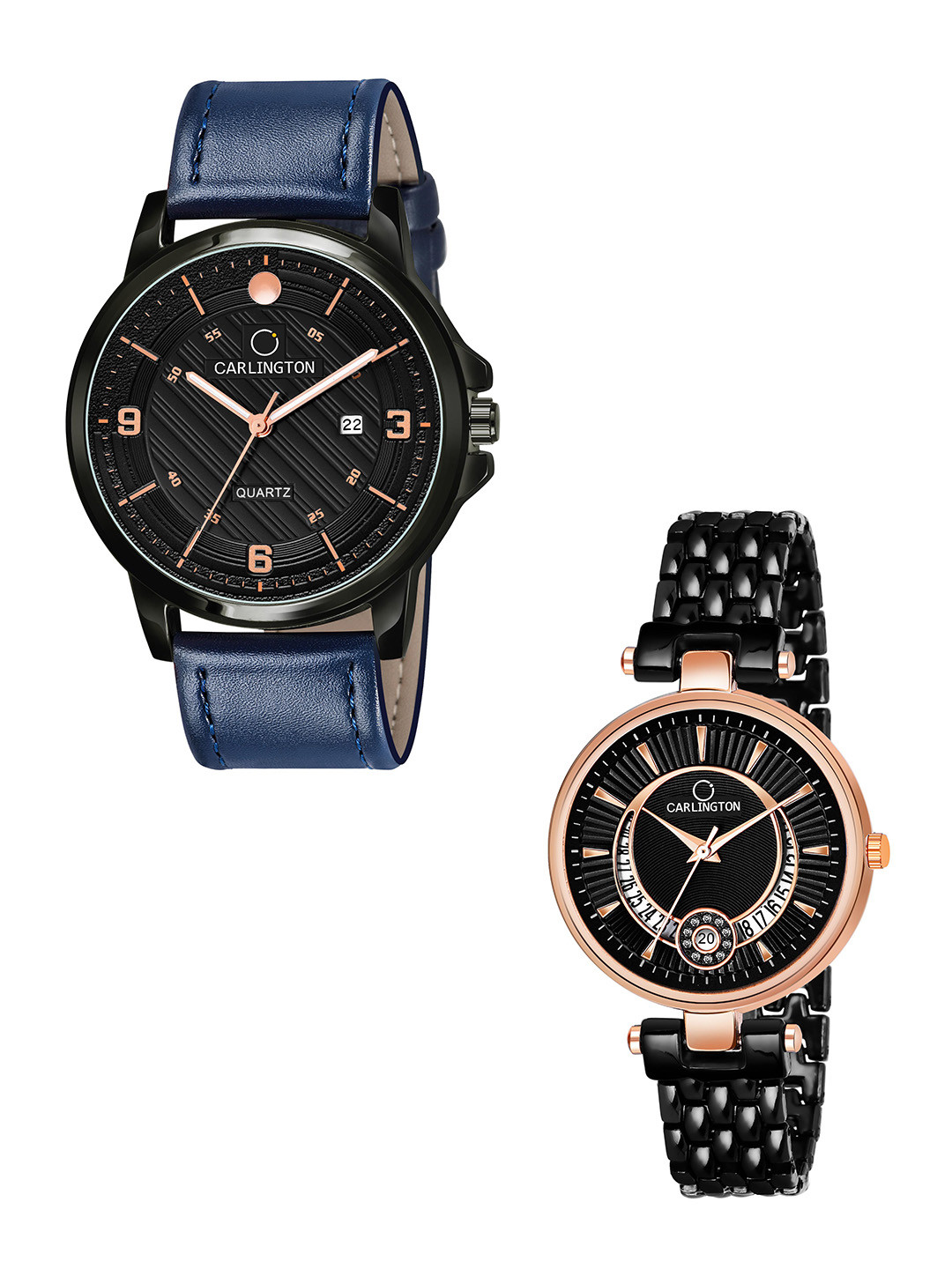 

CARLINGTON Unisex Black Dial & Blue Leather Straps Analogue Watch