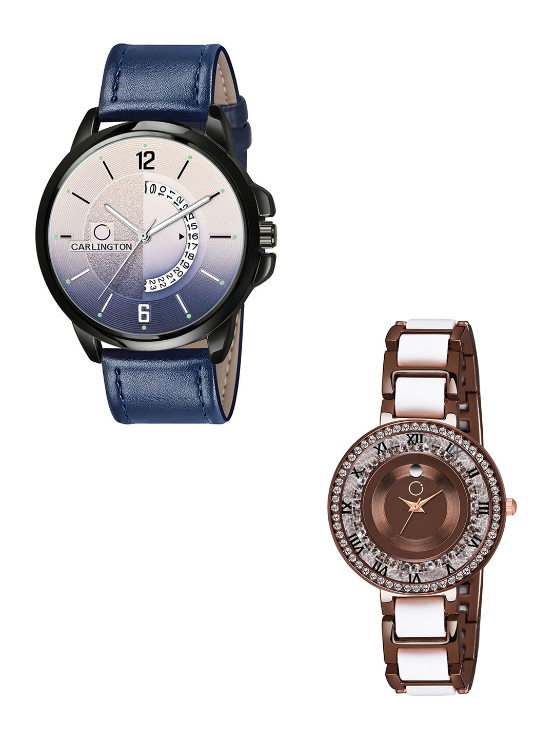 

CARLINGTON Blue Dial & Blue Leather Straps Analogue Couple Watches - CT1030