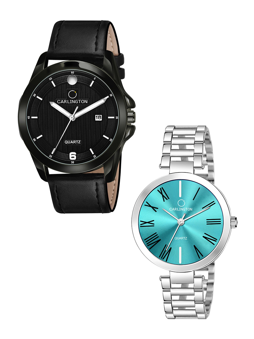 

CARLINGTON Black Dial & Black Leather Straps Analogue Couple Watches - CT1040
