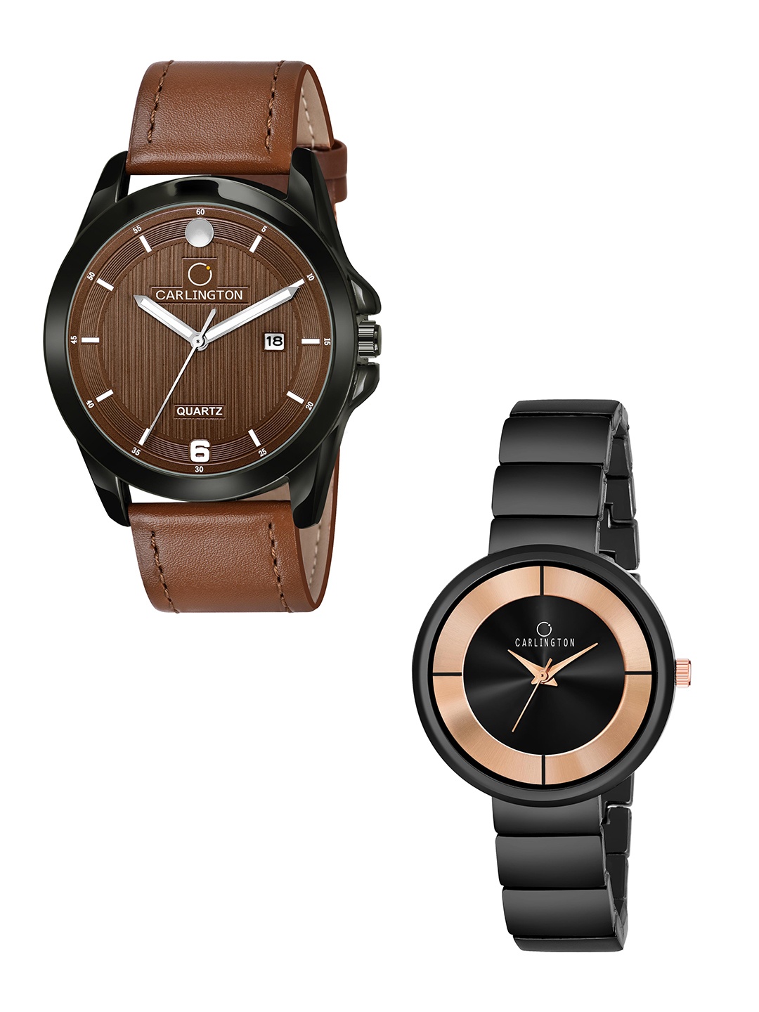 

CARLINGTON Brown Dial & Brown Leather Straps Analogue Couple Watches - CT1040