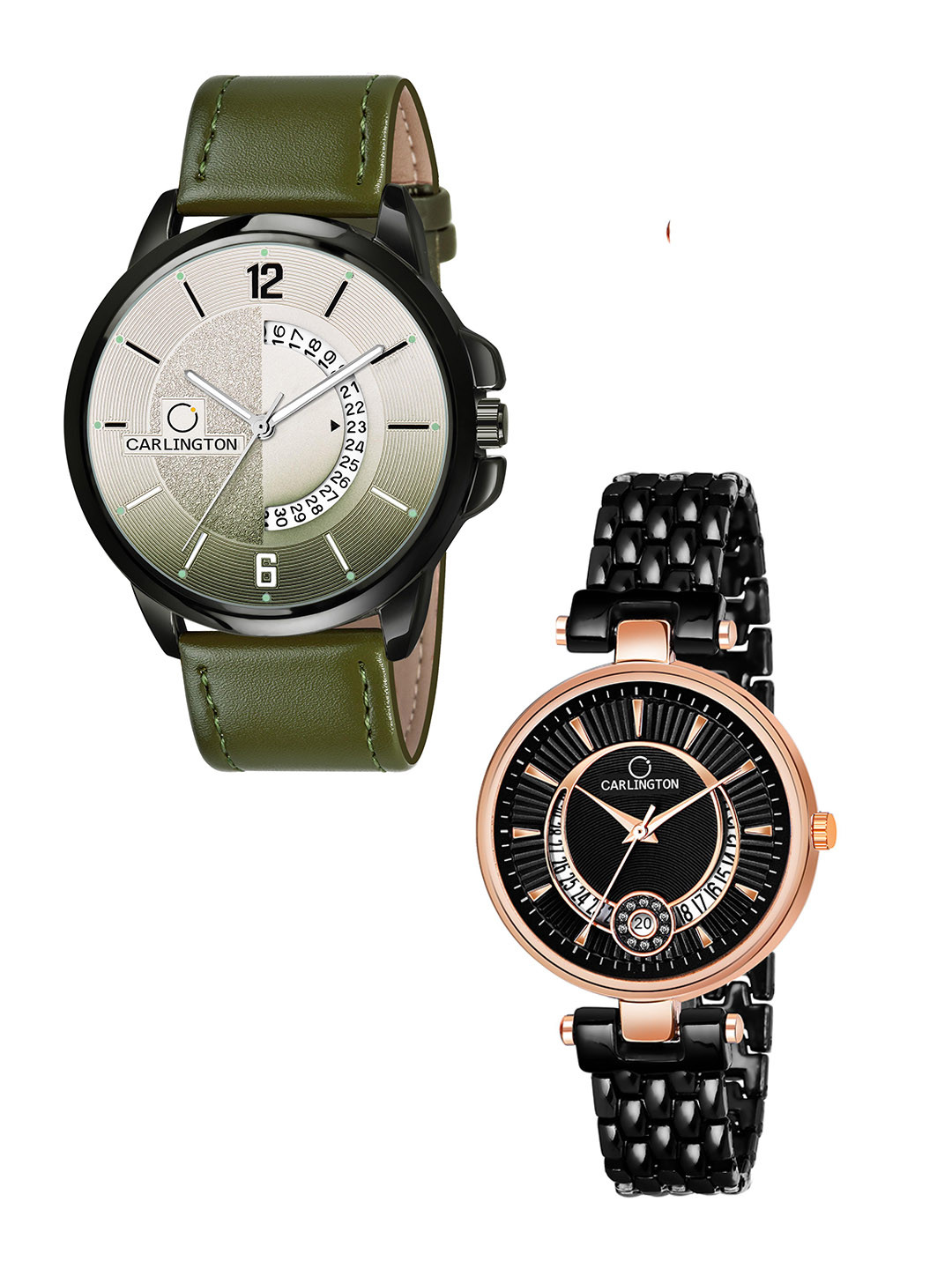 

CARLINGTON Green Dial & Green Leather Straps Analogue Couple Watches - CT1030