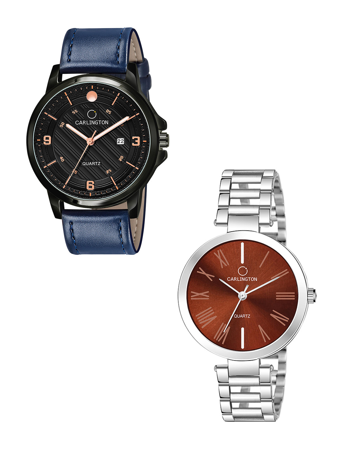 

CARLINGTON Black Dial & Black Leather Straps Analogue Couple Watches - CT1050