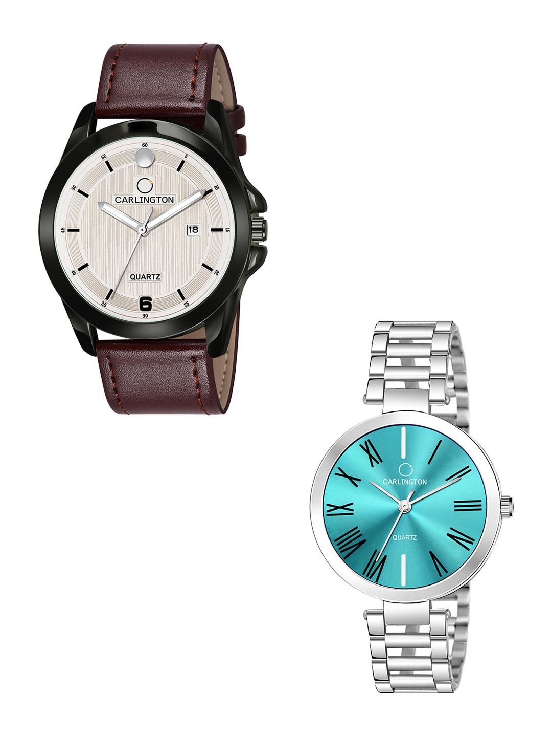 

CARLINGTON Beige Patterned Dial & Brown Leather Straps Analogue Couple Watches CT1040