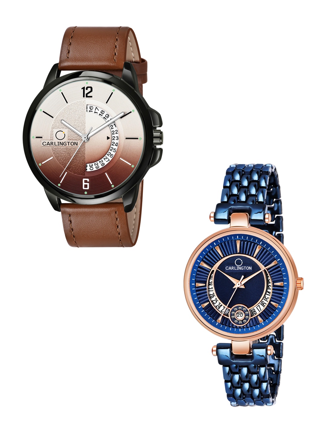 

CARLINGTON Brown Dial & Brown Leather Straps Analogue Couple Watches CT1030