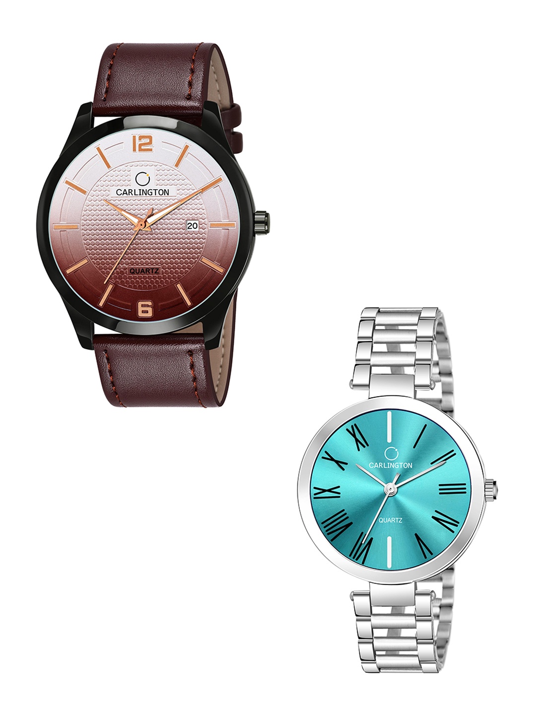 

CARLINGTON Brown Dial & Brown Leather Straps Analogue Couple Watches CT1010