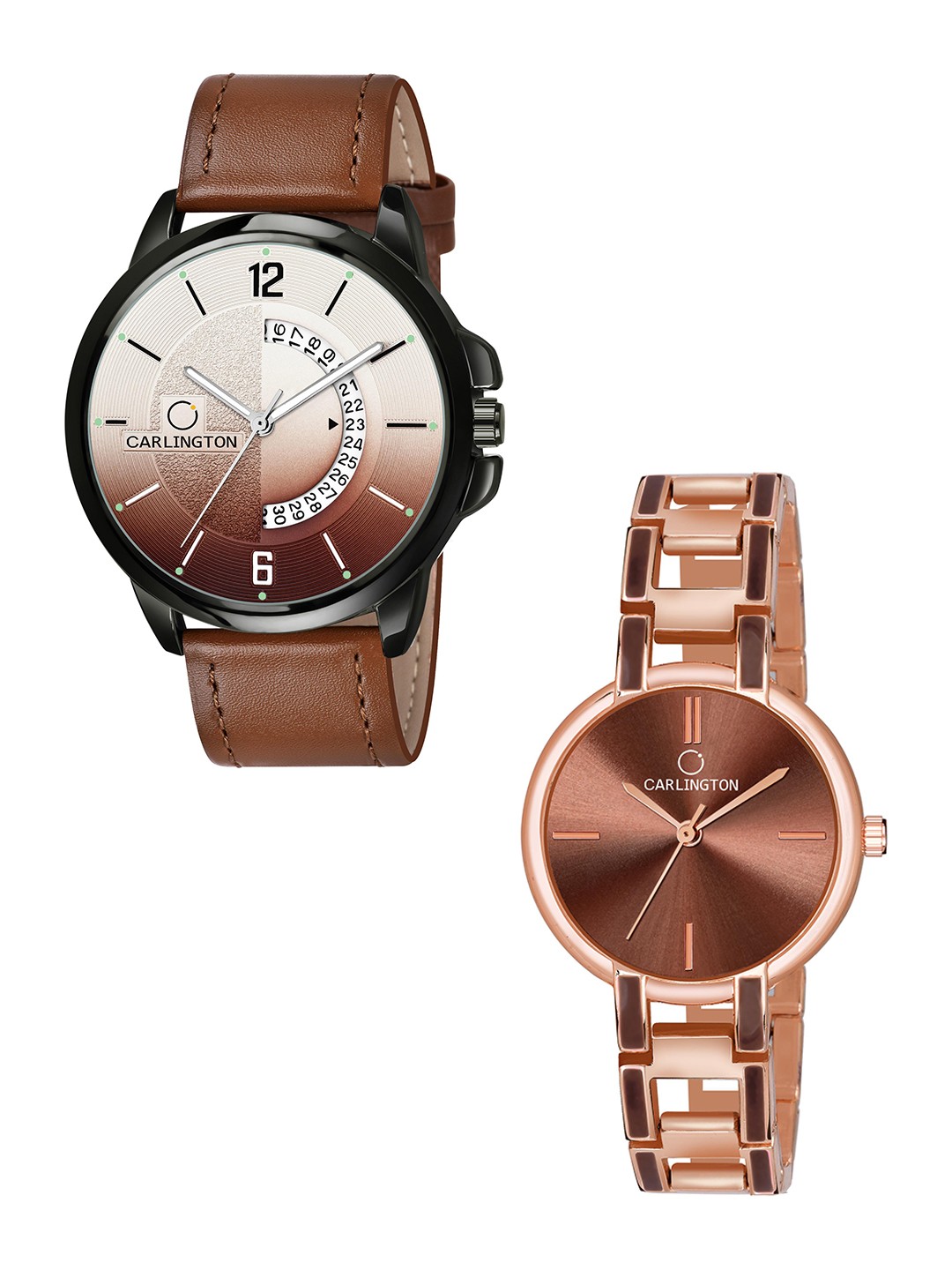

CARLINGTON Brown Dial & Brown Leather Straps Analogue Couple Watches CT1030