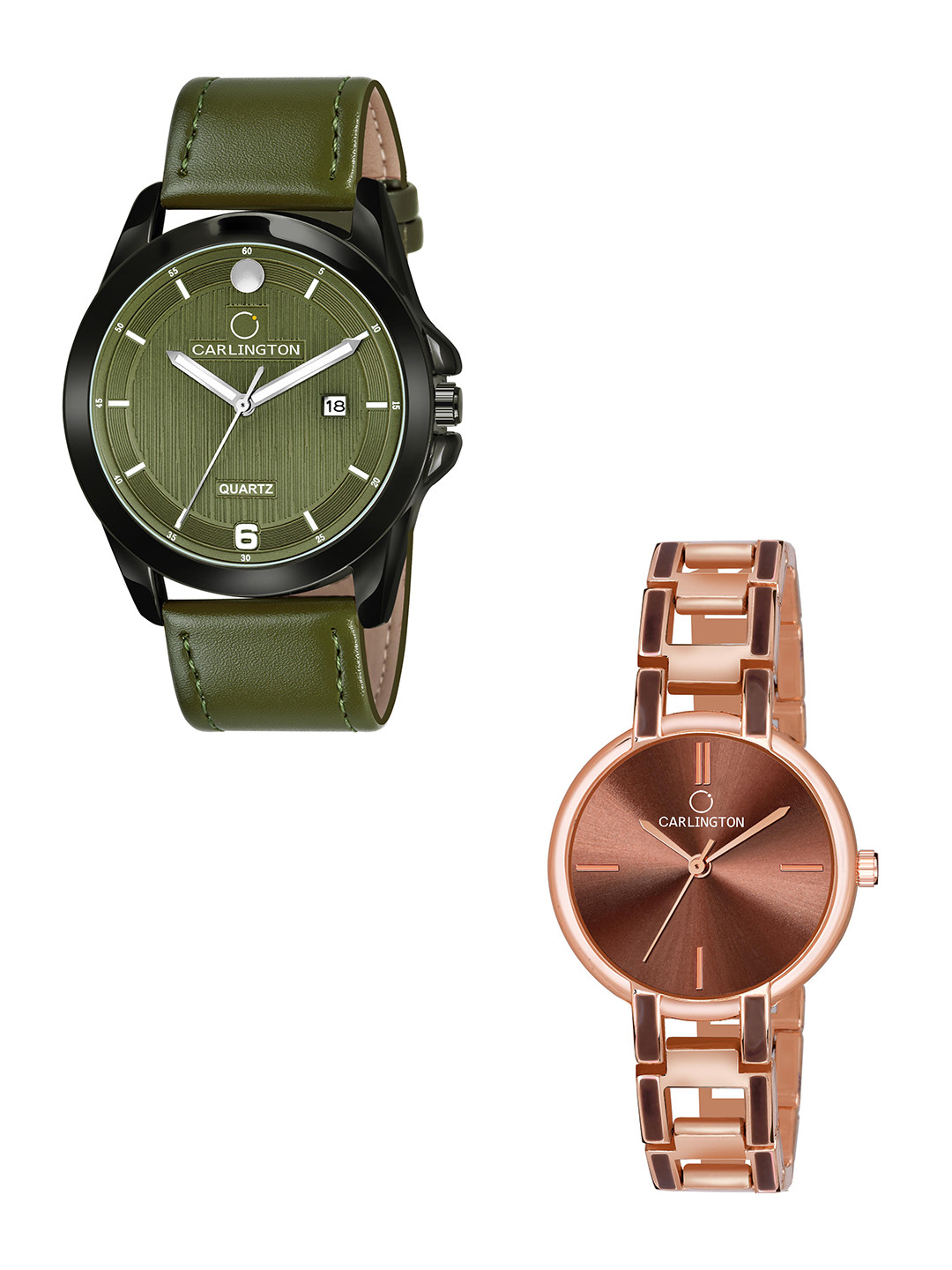 

CARLINGTON Green Dial & Green Leather Straps Analogue Couple Watches CT1040