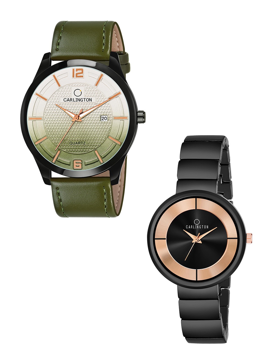 

CARLINGTON Green Dial & Green Leather Straps Analogue Couple Watches CT1010