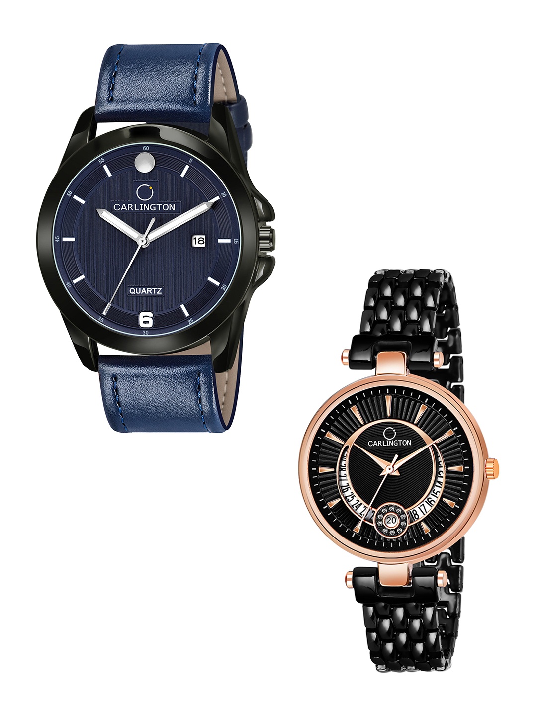

CARLINGTON Blue Dial & Blue Leather Straps Analogue Couple Watches CT1040