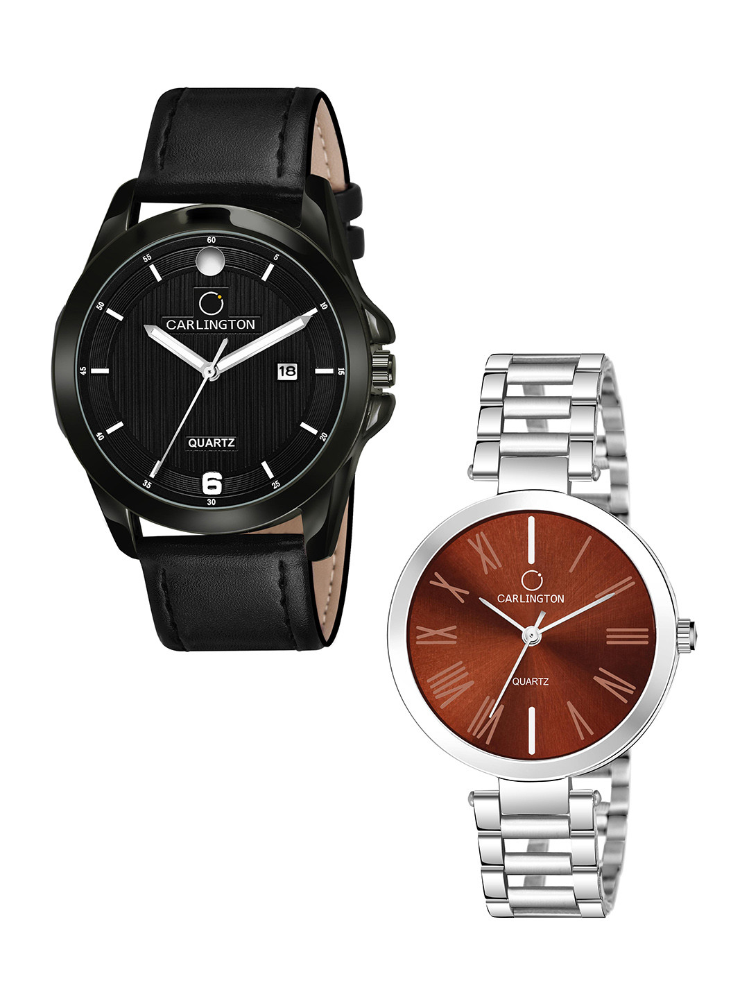 

CARLINGTON Black Dial & Black Leather Straps Analogue Couple Watches CT1040