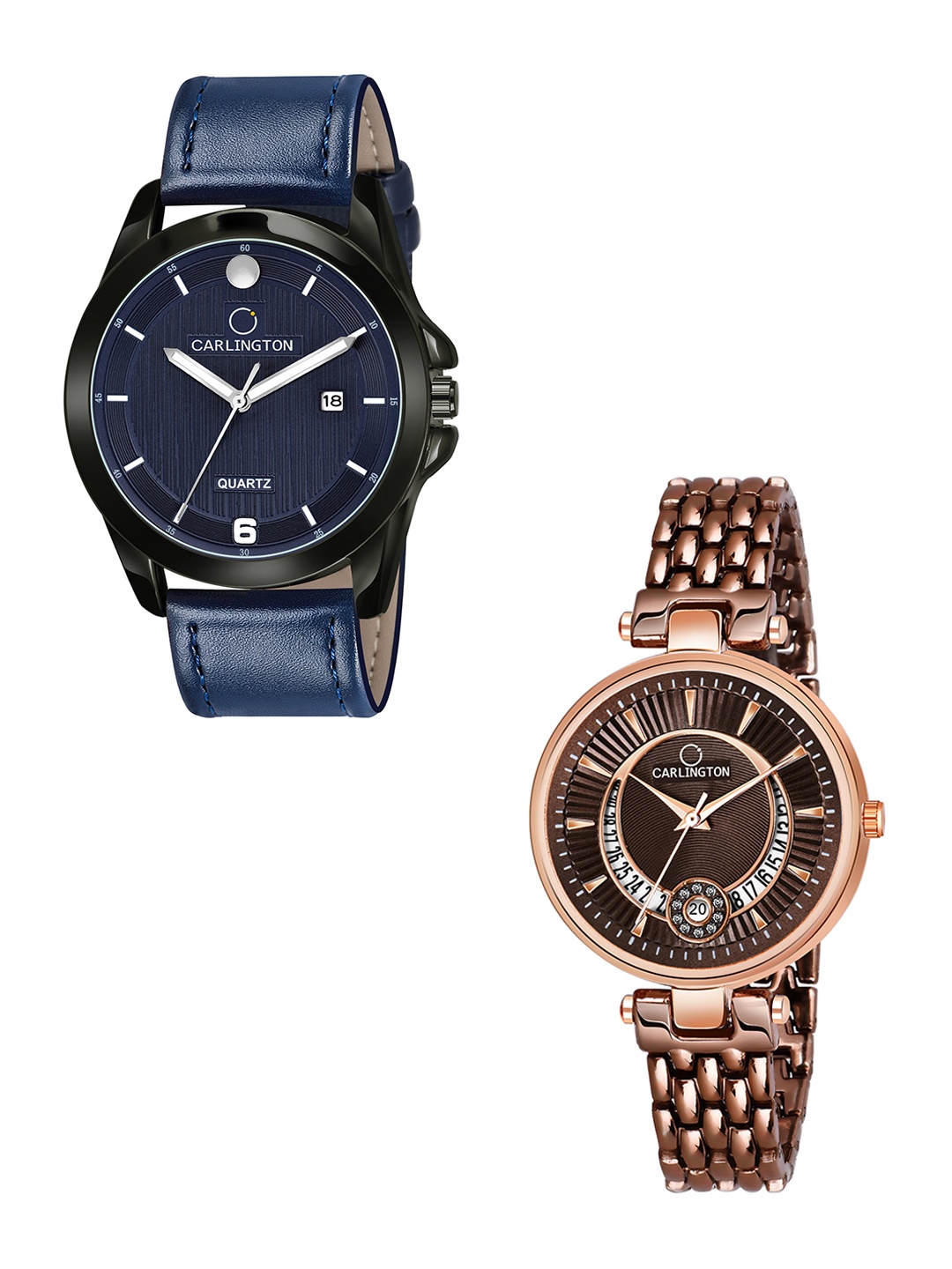 

CARLINGTON Blue Dial & Blue Leather Straps Analogue Couple Watches CT1040