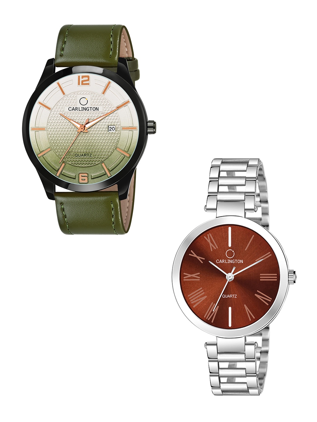 

CARLINGTON Blue Dial & Blue Leather Straps Analogue Couple Watches CT1010, Green