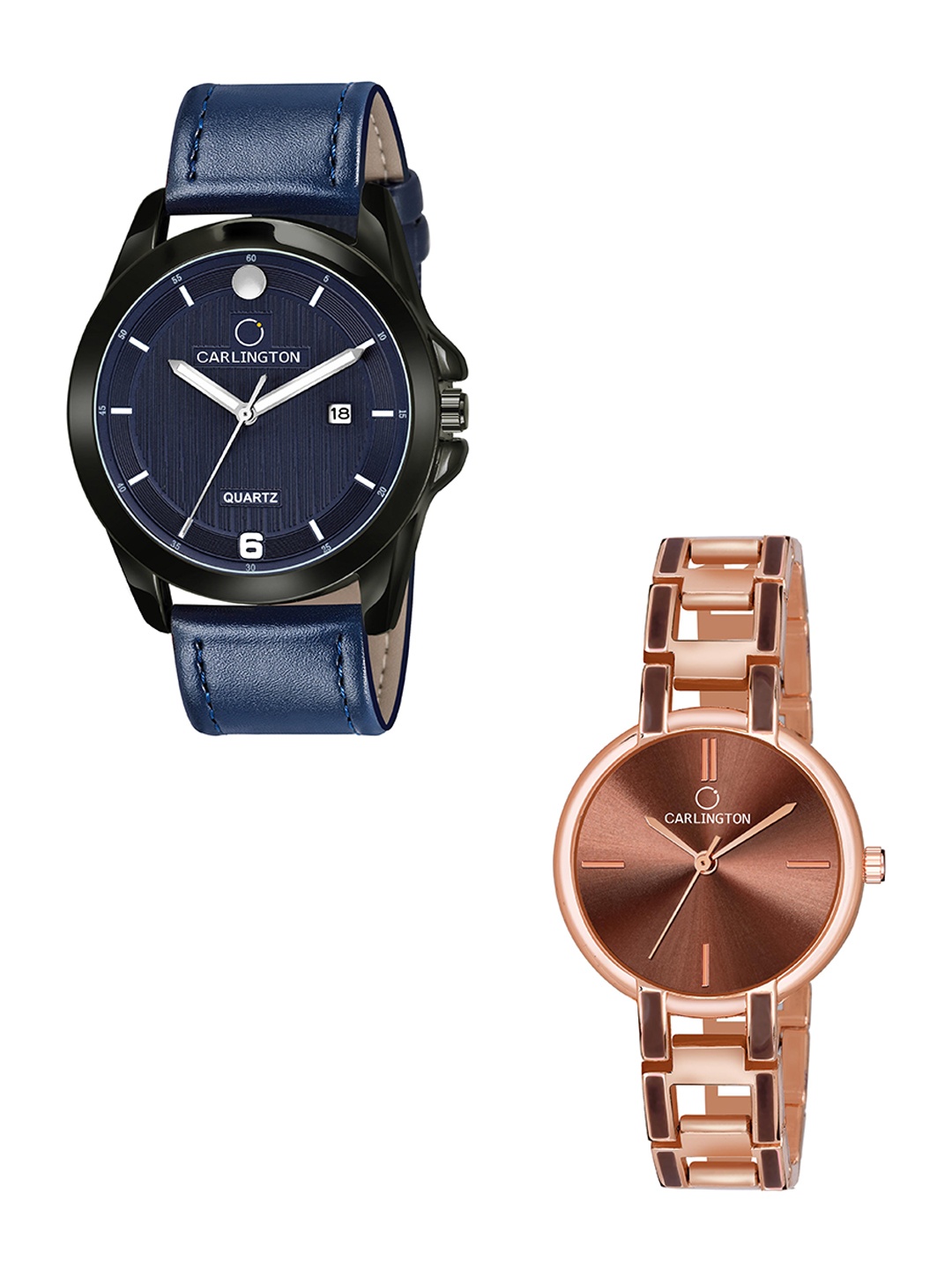 

CARLINGTON Blue Dial & Blue Leather Straps Analogue Couple Watches CT1040