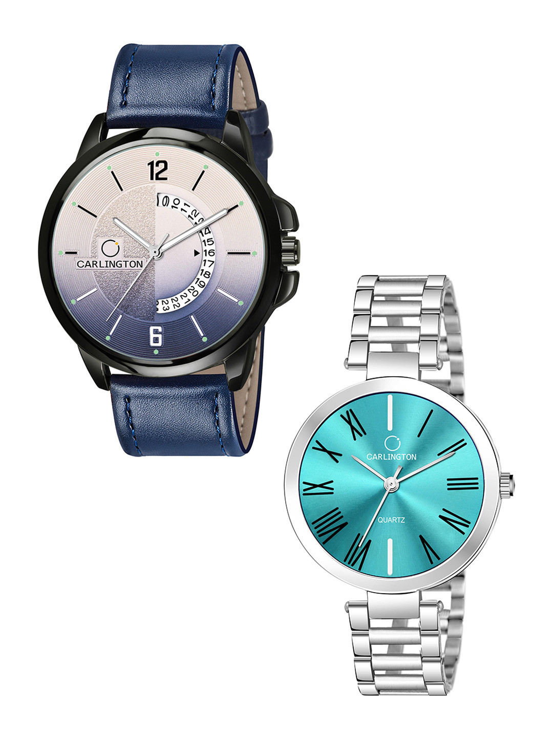 

CARLINGTON Brown Dial & Brown Leather Straps Analogue Couple Watches CT1030, Blue