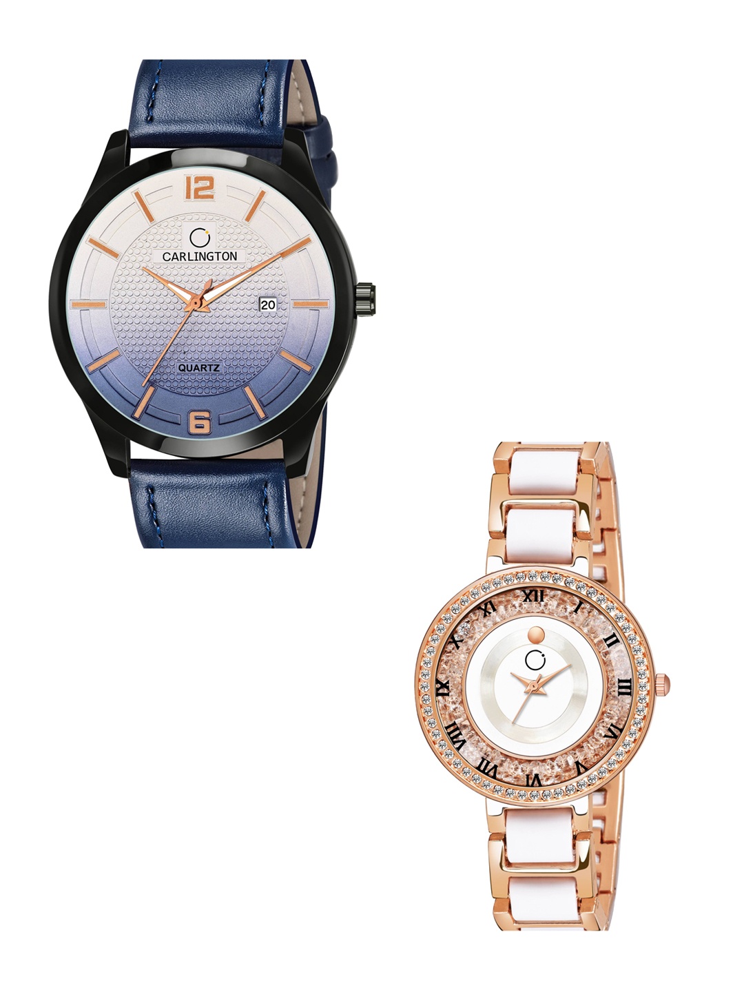 

CARLINGTON Blue Dial & Blue Leather Straps Analogue Couple Watches CT1010