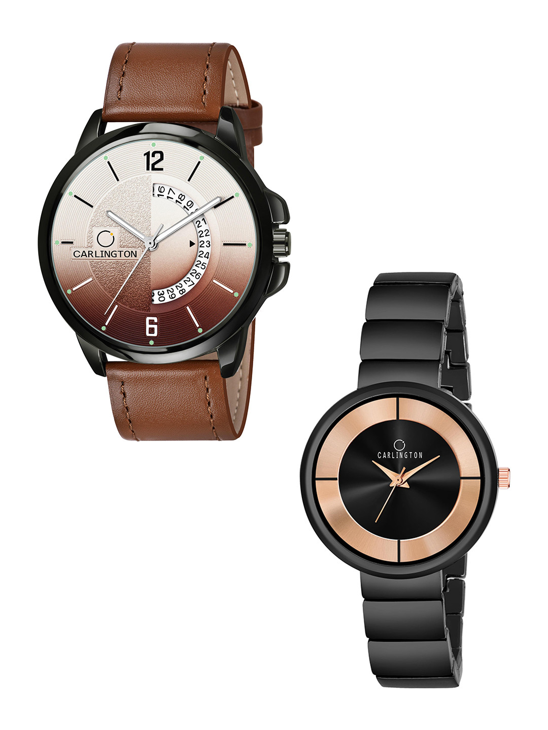 

CARLINGTON Brown Dial & Brown Leather Straps Analogue Couple Watches CT1030