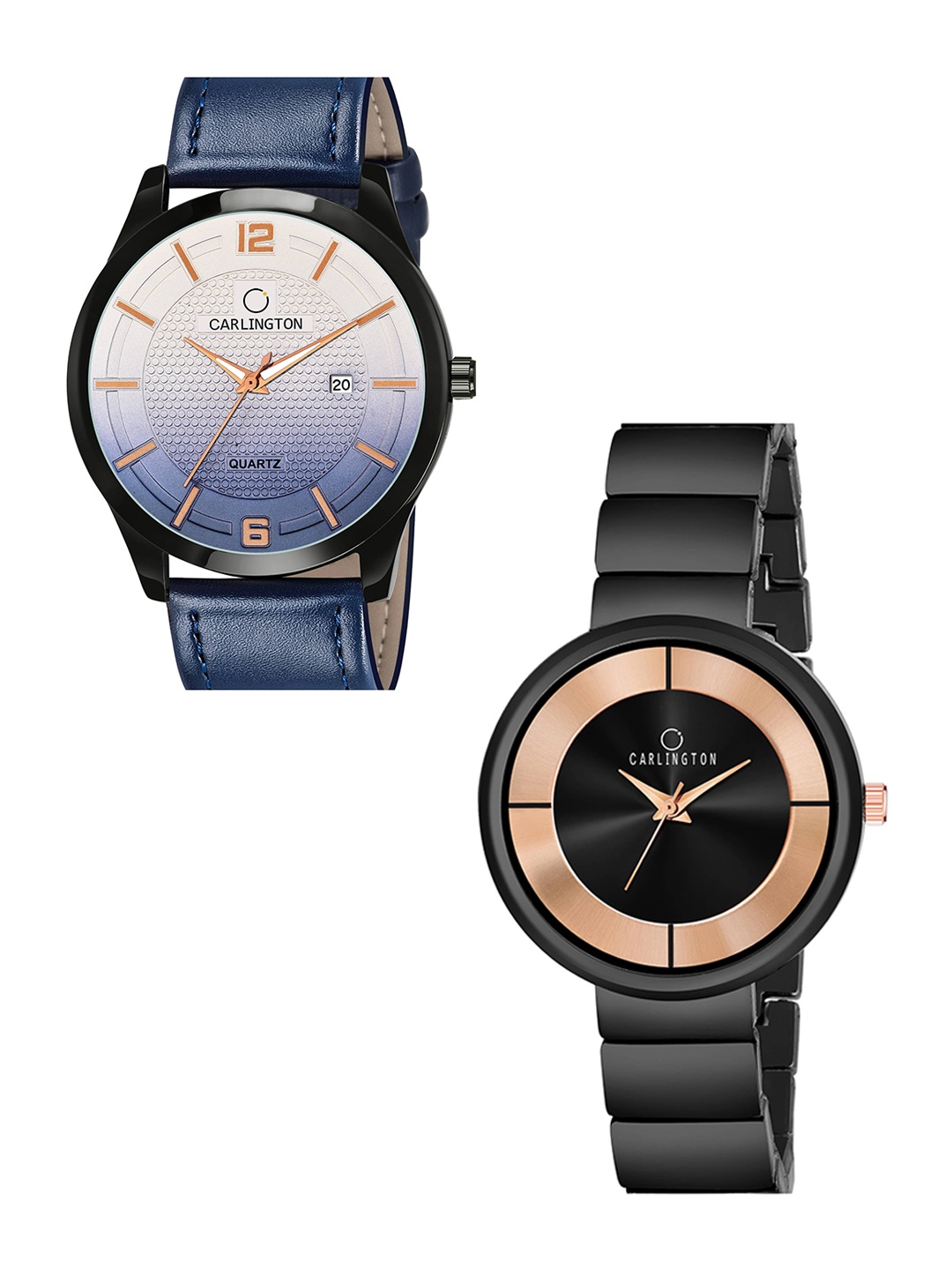 

CARLINGTON Blue Dial & Blue Leather Straps Analogue Couple Watches CT1010