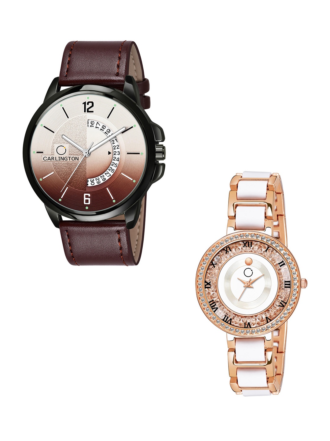

CARLINGTON Brown Dial & Brown Leather Straps Analogue Couple Watches CT1030