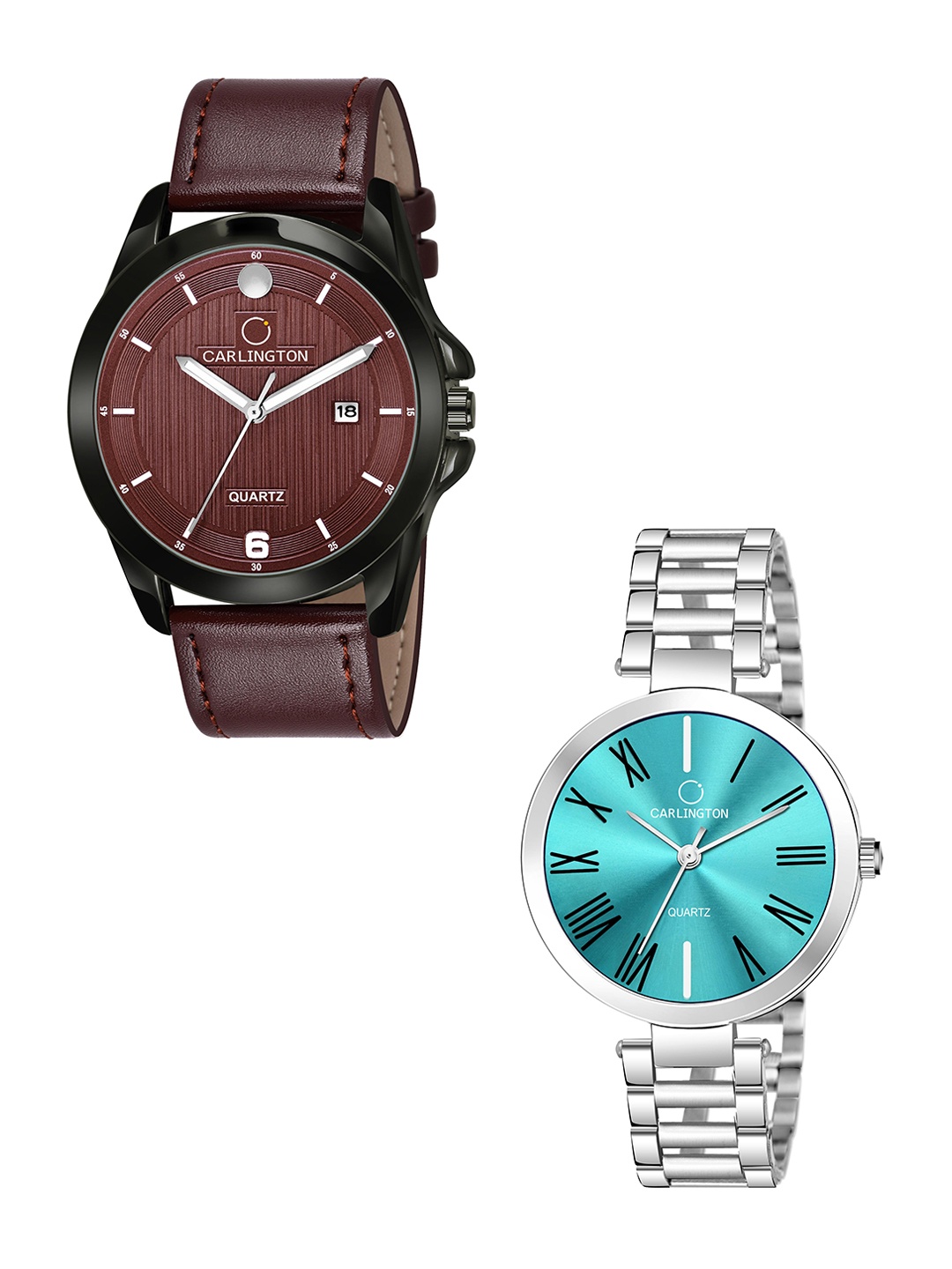 

CARLINGTON Brown Dial & Brown Leather Straps Analogue Couple Watches CT1040