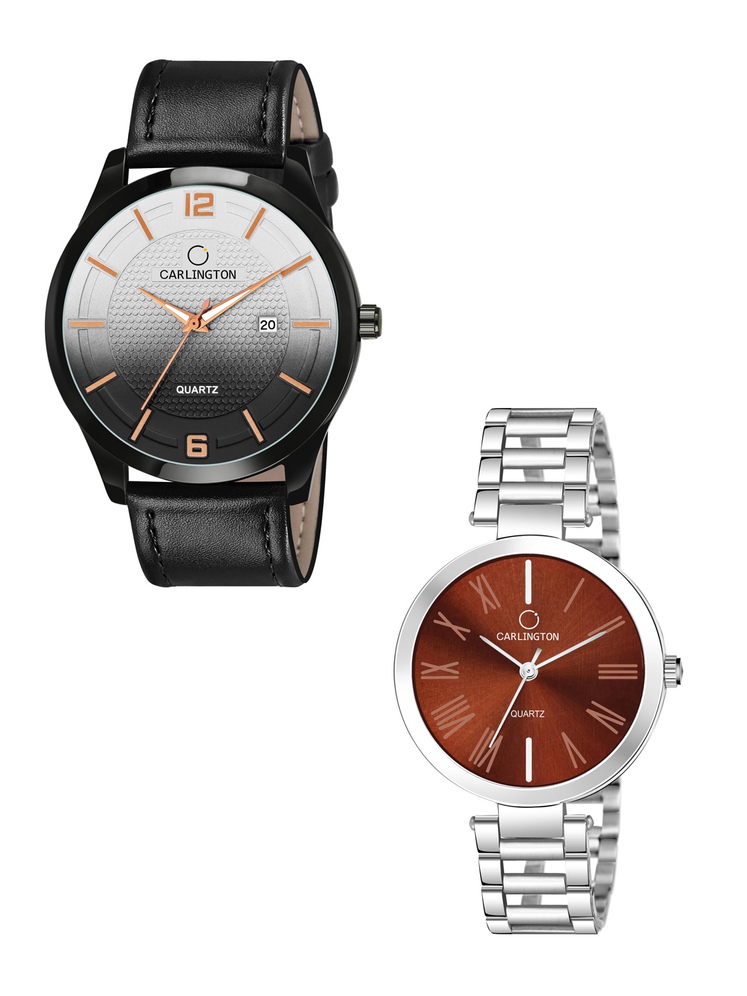 

CARLINGTON Black Dial & Black Leather Straps Analogue Couple Watches CT1010