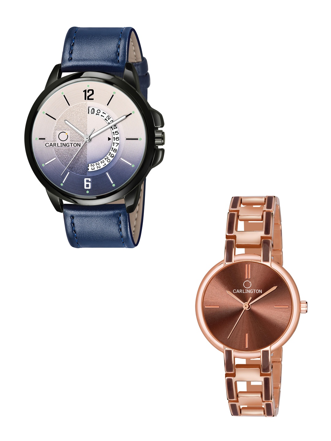 

CARLINGTON Blue Dial & Blue Leather Straps Analogue Couple Watches CT1030