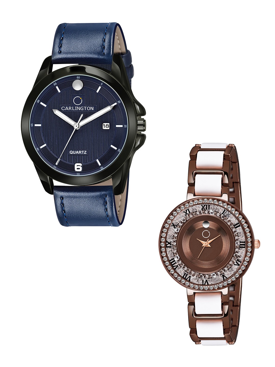 

CARLINGTON Blue Dial & Blue Leather Straps Analogue Couple Watches CT1040