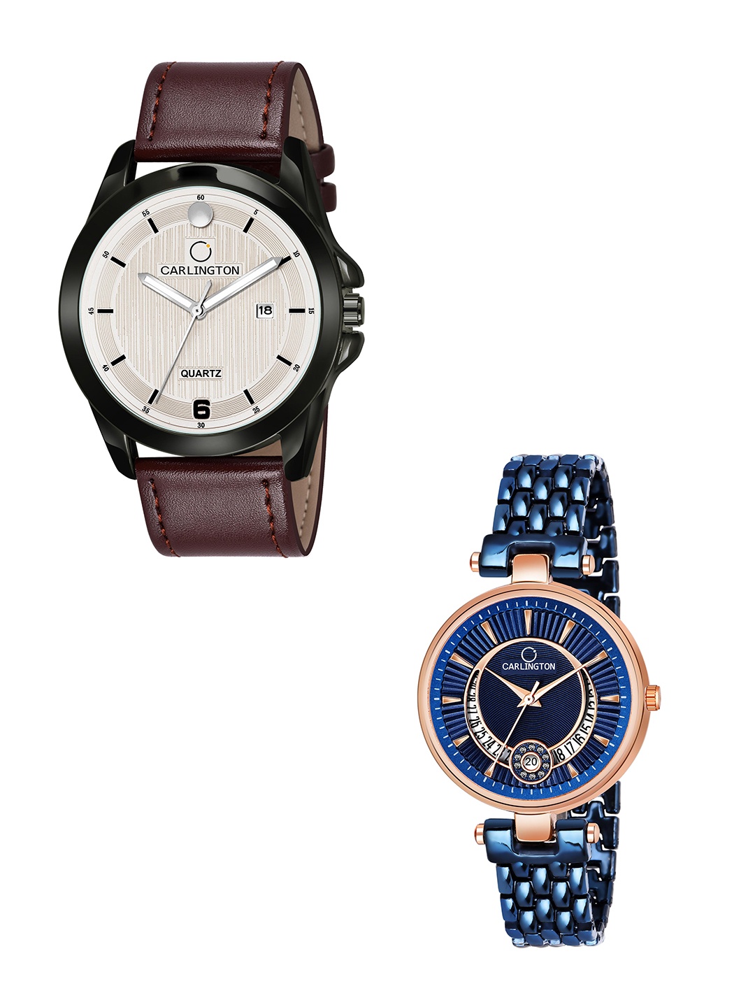 

CARLINGTON Beige Dial & Brown Leather Straps Analogue Couple Watches CT1040