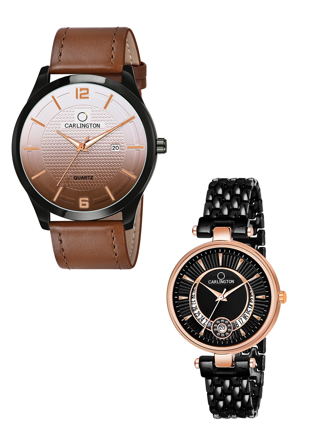 

CARLINGTON Brown Dial & Brown Leather Straps Analogue Couple Watches CT1010