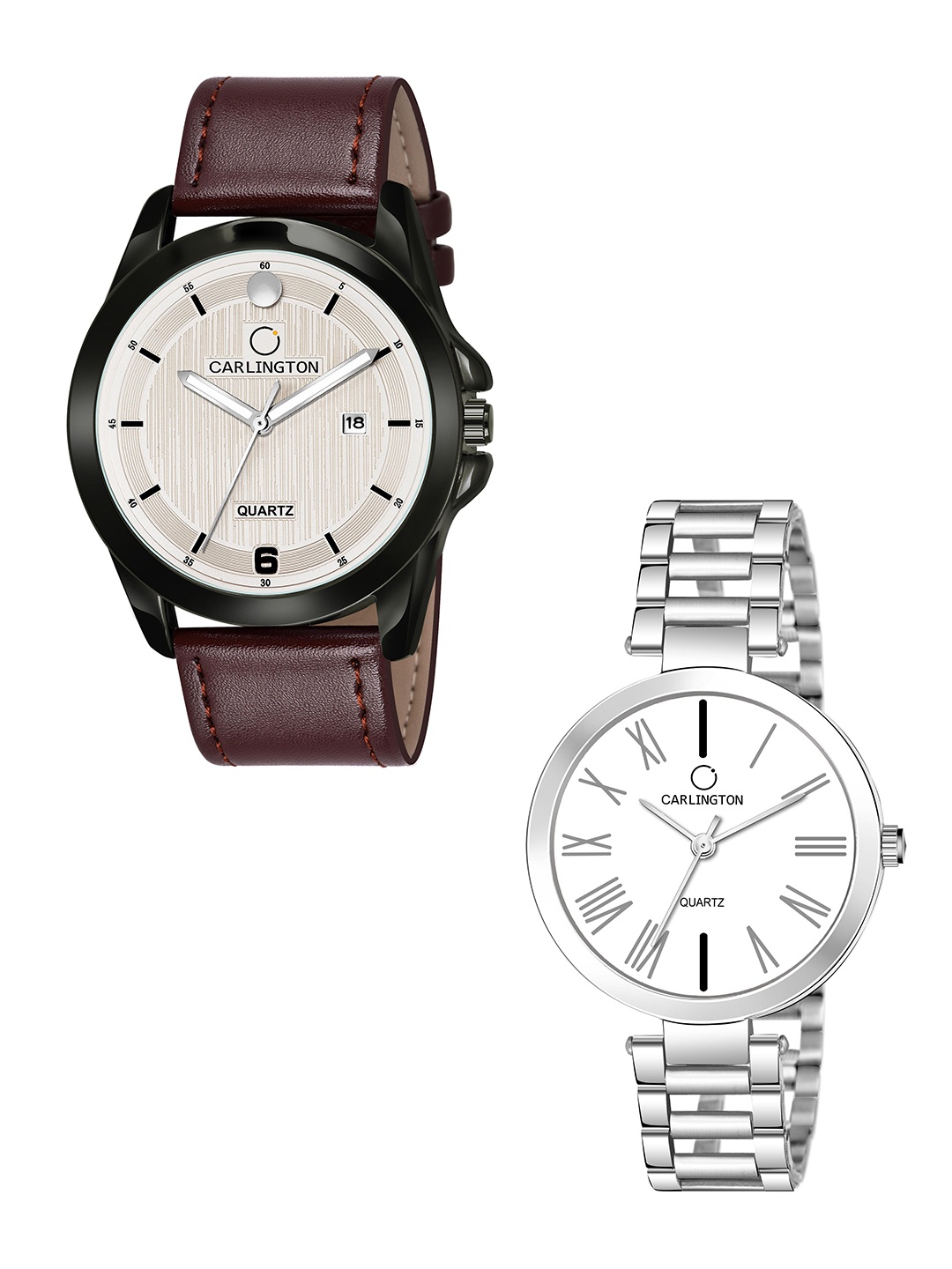 

CARLINGTON Beige Dial & Brown Leather Straps Analogue Couple Watches CT1040