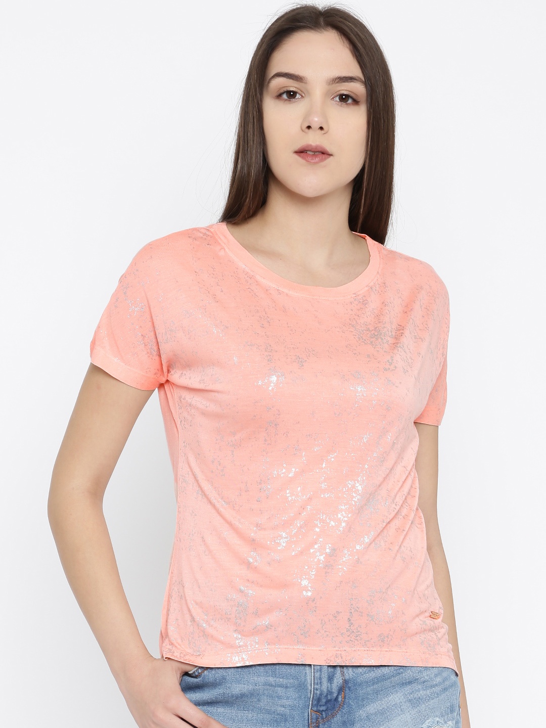 

Park Avenue Women Peach-Coloured Printed Top