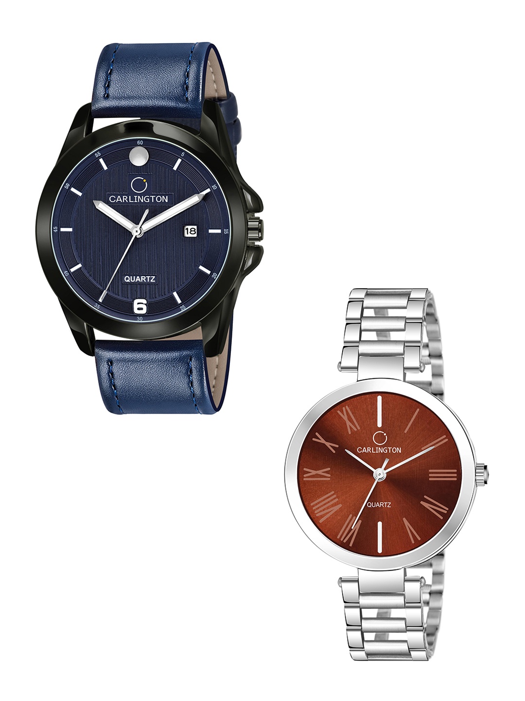 

CARLINGTON Blue Dial & Blue Leather Straps Analogue Couple Watches CT1040