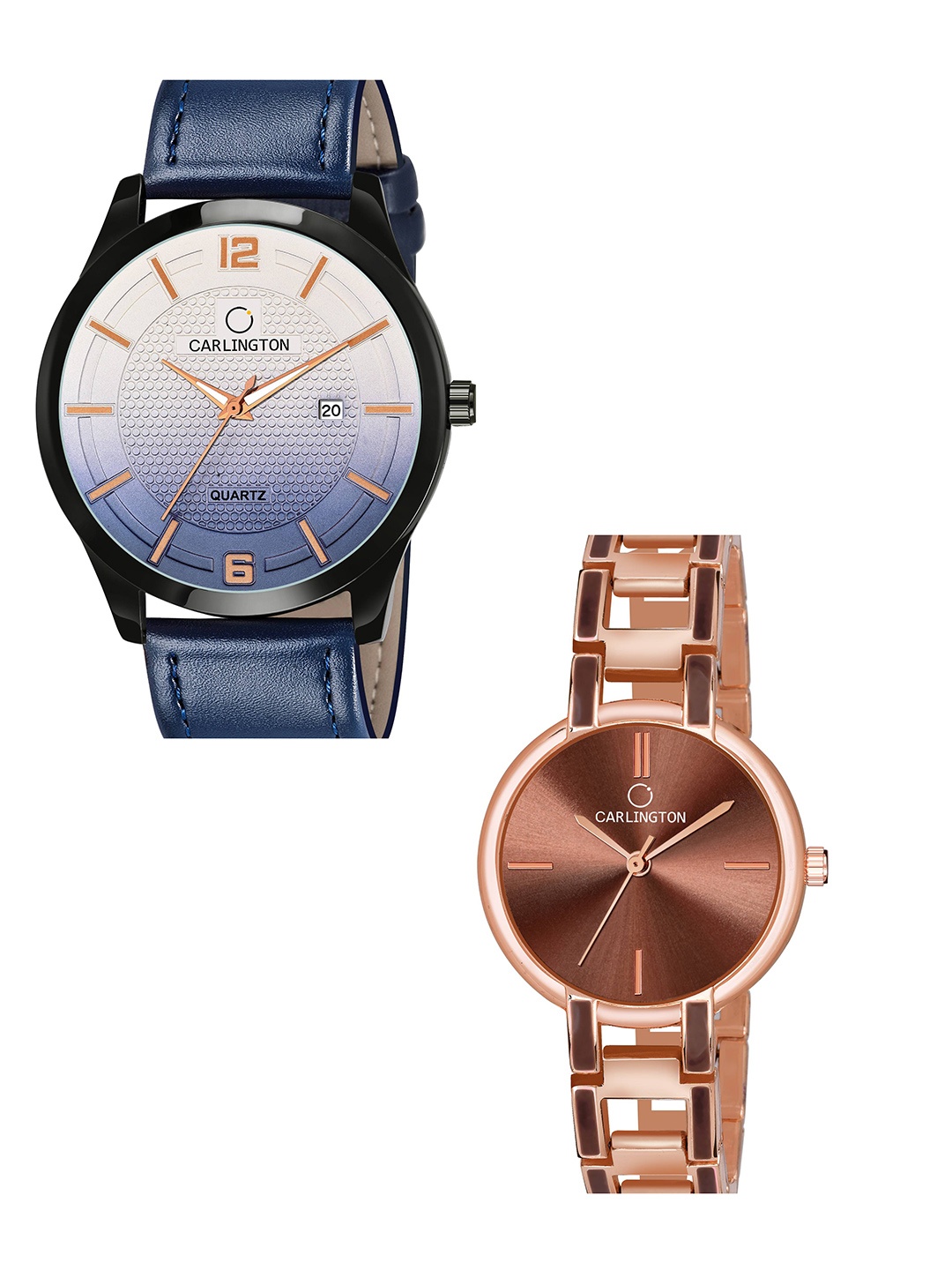 

CARLINGTON Blue Dial & Blue Leather Straps Analogue Couple Watches CT1010
