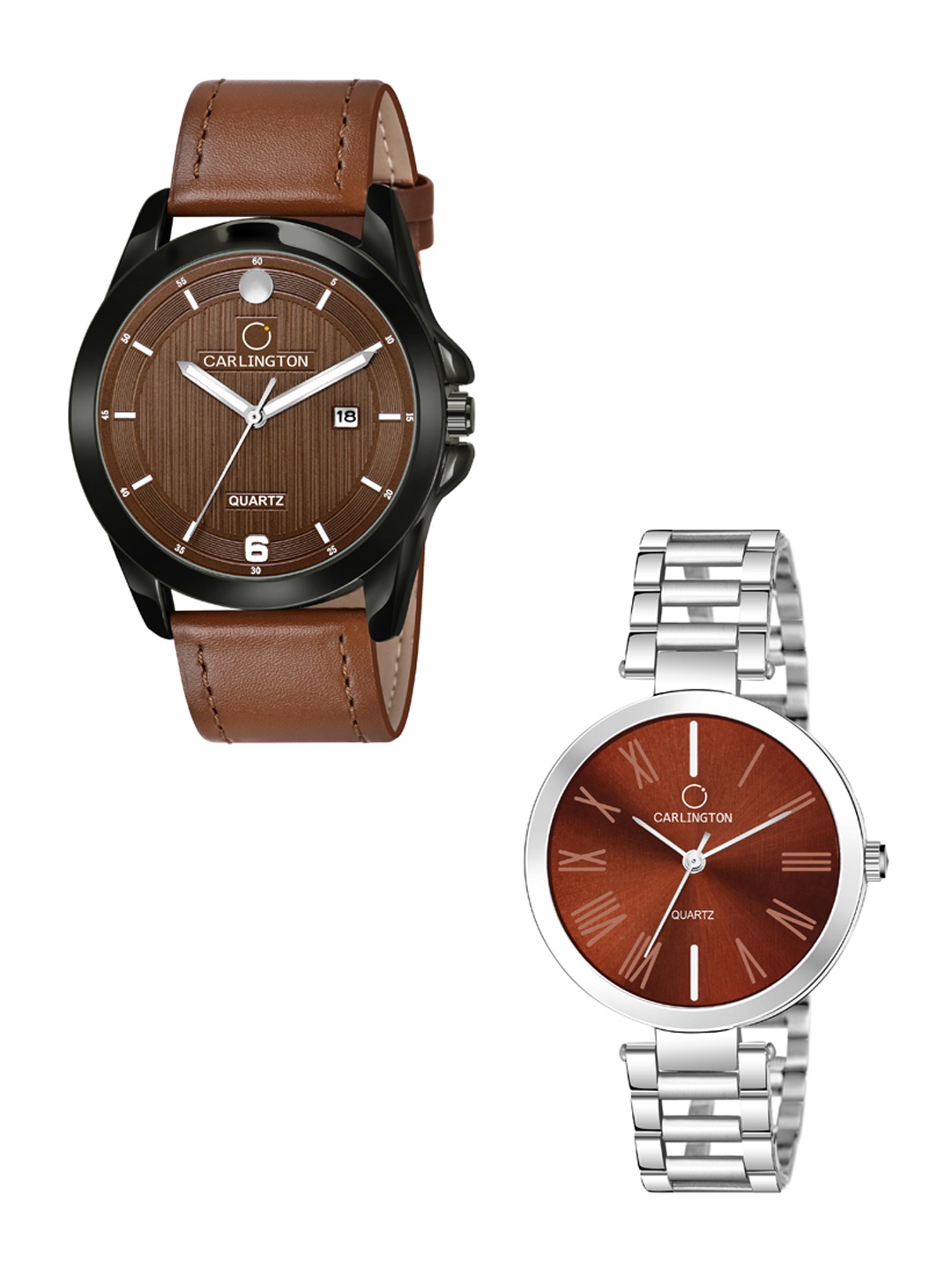 

CARLINGTON Brown Dial & Brown Leather Straps Analogue Couple Watches CT1040