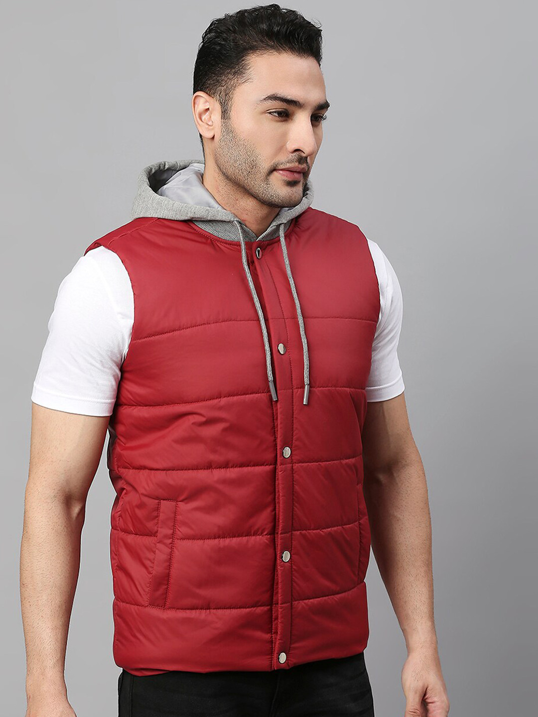 

Dennis Lingo Men Red Grey Lightweight Open Front Jacket