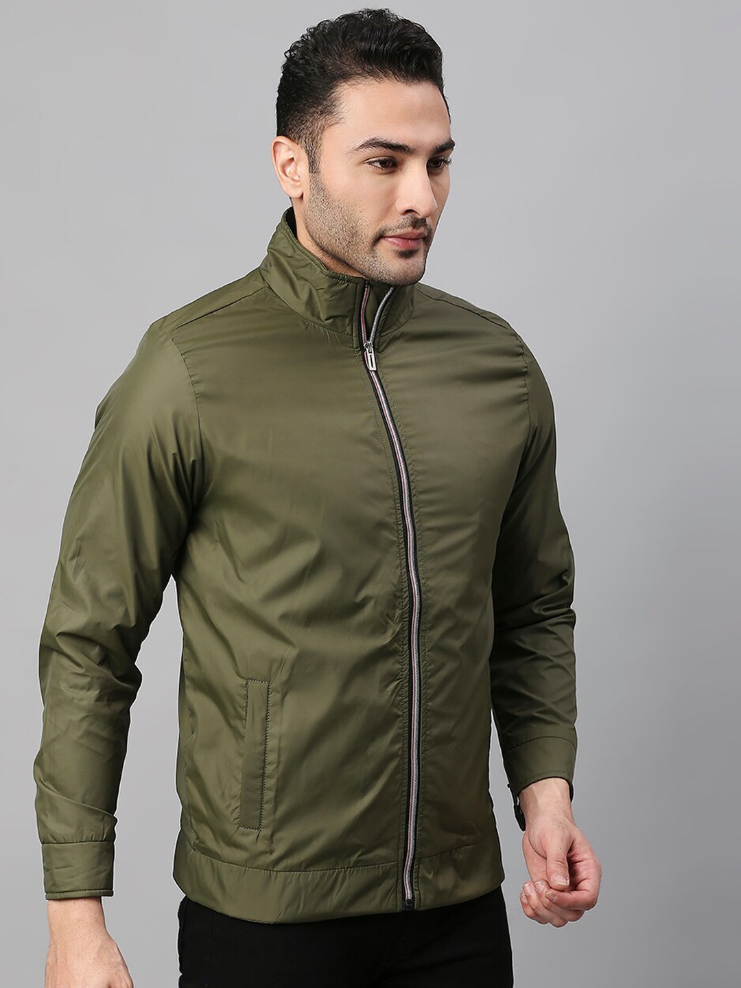 

Dennis Lingo Men Olive Green Lightweight Biker Jacket